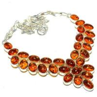 Amb 200a collier parure 63gr 15x10mm ambre miel baltique ethnique