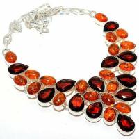 Amb 202a collier parure 940gr 14x18mm ambre miel baltique topaze ethnique