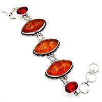 Amb 204a bracelet 23gr 18x30mm ambre miel baltique grenat argent 925 ethnique