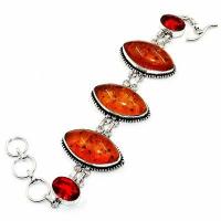 Amb 204d bracelet 23gr 18x30mm ambre miel baltique grenat argent 925 ethnique