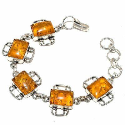 Amb 207b bracelet 15gr 10x15mm ambre miel baltique bijou argent 925 ethnique