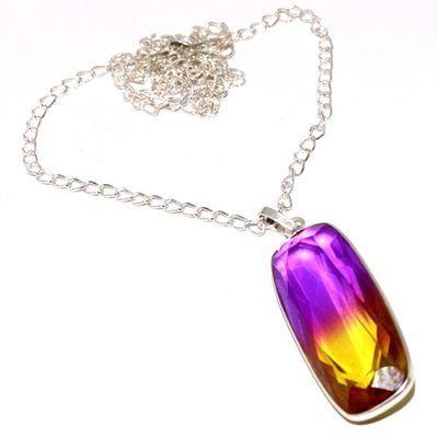 Ame 1017a pendentif pendant 16x38mm 11gr chaine ametrine mauve or achat vente bijou argent 925