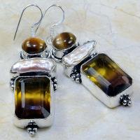 Ame 474c boucles pendants oreilles ametrine perles oeil tigre achat vente bijou argent 925