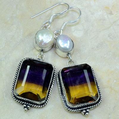 Ame 506b boucles pendants oreilles ametrine perle nacre achat vente bijou argent 925