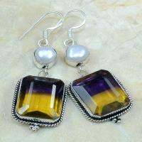 Ame 506c boucles pendants oreilles ametrine perle nacre achat vente bijou argent 925