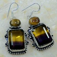 Ame 561a boucles pendants oreilles ametrine oeil tigre achat vente bijou argent 925