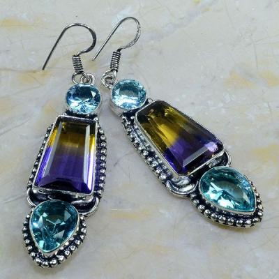 Ame 569b boucles pendants oreilles ametrine topaze bleue achat vente bijou argent 925