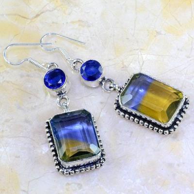 Ame 630a boucles pendants oreilles ametrine topaze bleue iolite achat vente bijou argent 925