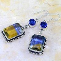 Ame 630b boucles pendants oreilles ametrine topaze bleue iolite achat vente bijou argent 925