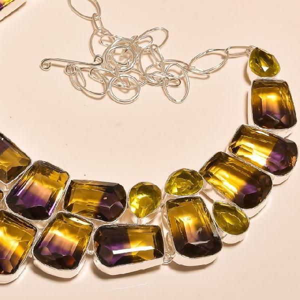 Ame 715c collier parure sautoir ametrine citrine gemme mineraux achat vente bijou argent 925