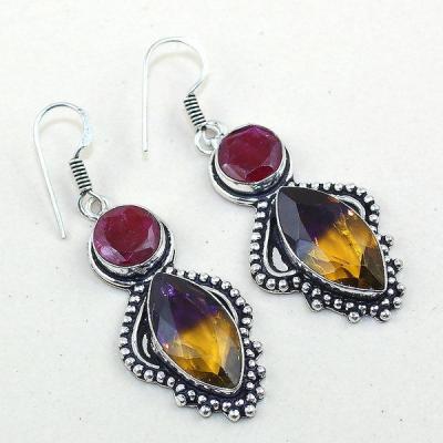 Ame 771d boucles pendants oreilles ametrine rubis achat vente bijou argent 925