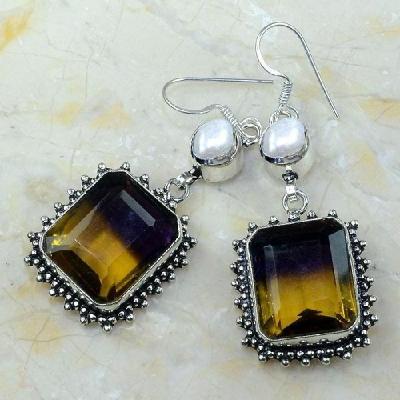 Ame 829a boucles pendants oreilles ametrine perle nacre achat vente bijou argent 925