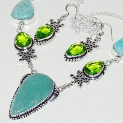 Amz 123b collier boucles oreilles amazonite peridot achat bijou argent 925