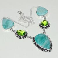 Amz 124a collier parure sautoir amazonite peridot achat bijou argent 925