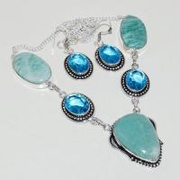 Amz 126a collier boucles oreilles amazonite topaze achat bijou argent 925