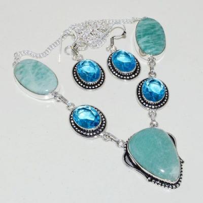 Amz 126b collier boucles oreilles amazonite topaze achat bijou argent 925