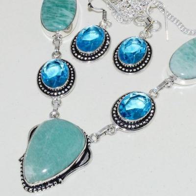 Amz 126b collier boucles oreilles amazonite topaze achat bijou argent 925