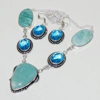 Amz 126d collier boucles oreilles amazonite topaze achat bijou argent 925