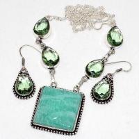 Amz 191d collier boucles oreilles amazonite aigue marine 25x25mm 32gr bijou argent 925