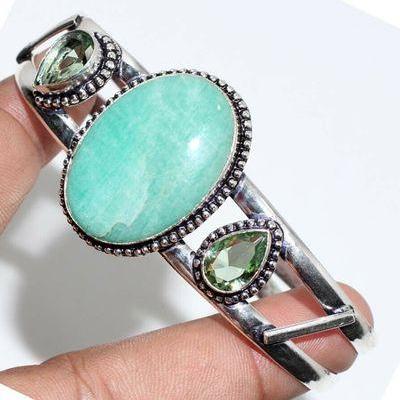 Amz 212b bracelet torque amazonite aigue marine 30x20mm 29gr bijou argent 925