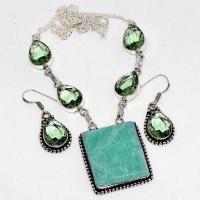 Amz 218a collier boucles amazonite aigue marine 25x30mm 28gr ethnique argent 925