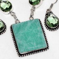 Amz 218c collier boucles amazonite aigue marine 25x30mm 28gr ethnique argent 925