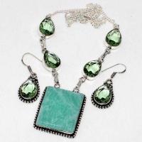 Amz 218d collier boucles amazonite aigue marine 25x30mm 28gr ethnique argent 925