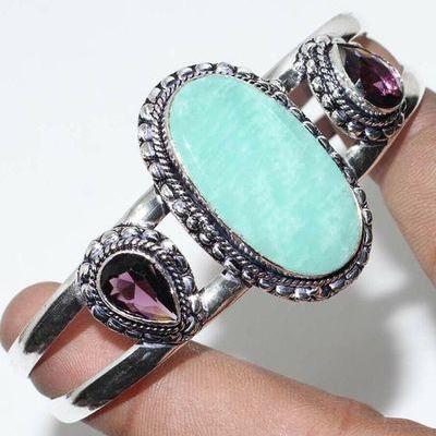 Amz 219d bracelet torque amazonite amethyste 35x20mm 28gr bijou argent 925