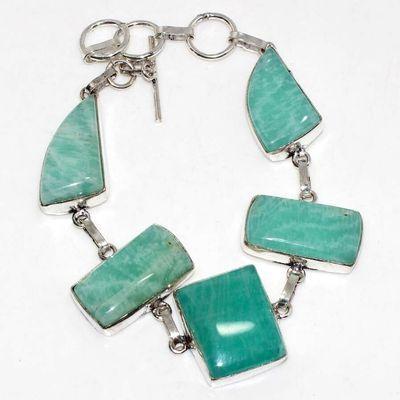 Amz 220b bracelet amazonite reglable 15x20mm 30gr bijou ethnique argent 925