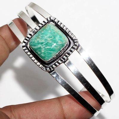 Amz 222b bracelet torque amazonite reglable 15x20mm 23gr bijou ethnique argent 925