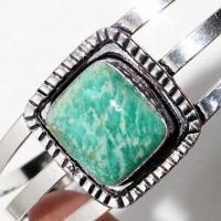 Amz 222c bracelet torque amazonite reglable 15x20mm 23gr bijou ethnique argent 925