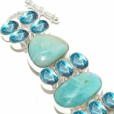 Amz 236c bracelet amazonite topaze bleue 25x20mm 41gr achat vente bijou argent 925