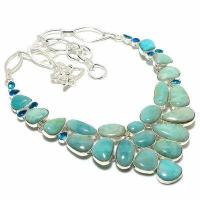 Amz 239a collier parure amazonite topaze bleue 20x15mm 70gr bijou ethnique argent 925