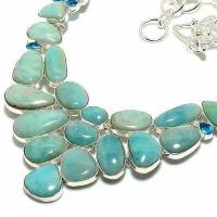 Amz 239b collier parure amazonite topaze bleue 20x15mm 70gr bijou ethnique argent 925