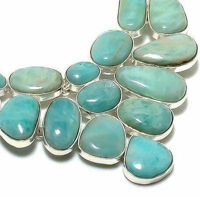 Amz 239c collier parure amazonite topaze bleue 20x15mm 70gr bijou ethnique argent 925