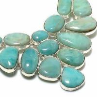 Amz 239c collier parure amazonite topaze bleue 20x15mm 70gr bijou ethnique argent 925