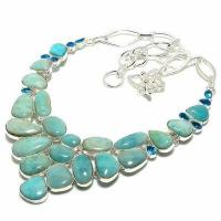 Amz 239d collier parure amazonite topaze bleue 20x15mm 70gr bijou ethnique argent 925