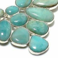 Amz 239e collier parure amazonite topaze bleue 20x15mm 70gr bijou ethnique argent 925