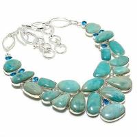 Amz 240a collier parure amazonite topaze bleue 20x15mm 95gr bijou ethnique argent 925