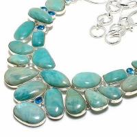 Amz 240b collier parure amazonite topaze bleue 20x15mm 95gr bijou ethnique argent 925