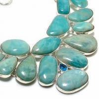 Amz 240c collier parure amazonite topaze bleue 20x15mm 95gr bijou ethnique argent 925