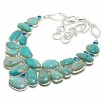 Amz 240d collier parure amazonite topaze bleue 20x15mm 95gr bijou ethnique argent 925