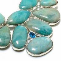 Amz 240e collier parure amazonite topaze bleue 20x15mm 95gr bijou ethnique argent 925