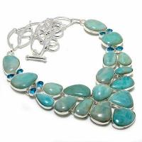 Amz 243a collier parure amazonite topaze bleue 15x20mm 87gr bijou ethnique argent 925