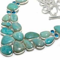 Amz 243b collier parure amazonite topaze bleue 15x20mm 87gr bijou ethnique argent 925