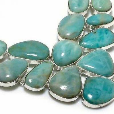 Amz 243c collier parure amazonite topaze bleue 15x20mm 87gr bijou ethnique argent 925