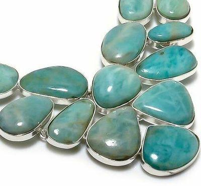 Amz 243c collier parure amazonite topaze bleue 15x20mm 87gr bijou ethnique argent 925