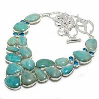 Amz 243d collier parure amazonite topaze bleue 15x20mm 87gr bijou ethnique argent 925