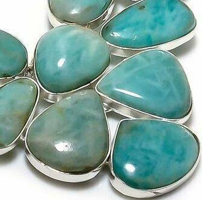 Amz 243e collier parure amazonite topaze bleue 15x20mm 87gr bijou ethnique argent 925