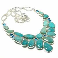 Amz 244a collier parure amazonite topaze bleue 15x20mm 75gr bijou ethnique argent 925